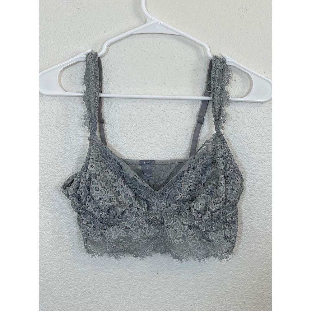 Aerie Women's Large Gray Lace Floral Bralette Crop Top‎ Bralette Breathable